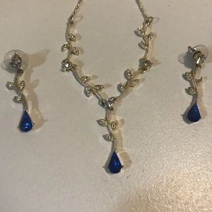 Clear/Blue Crystal Necklace & Earring Set